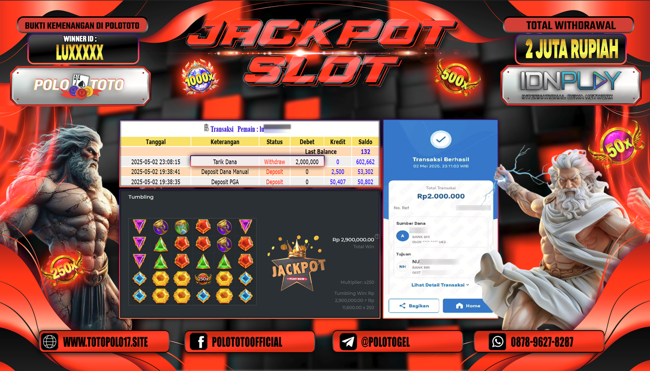 POLOTOTO JACKPOT SLOT GATES OF OLYMPUS Rp.2.000.000,-