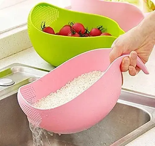 Plastic Fruit Bowl Thick Drain Basket with Handle Color 1 (R506)