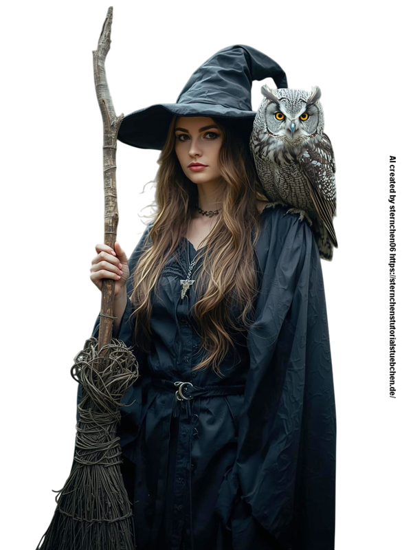 a  witch with her witch broom and her owl on her shoulder (1)-Photoroom