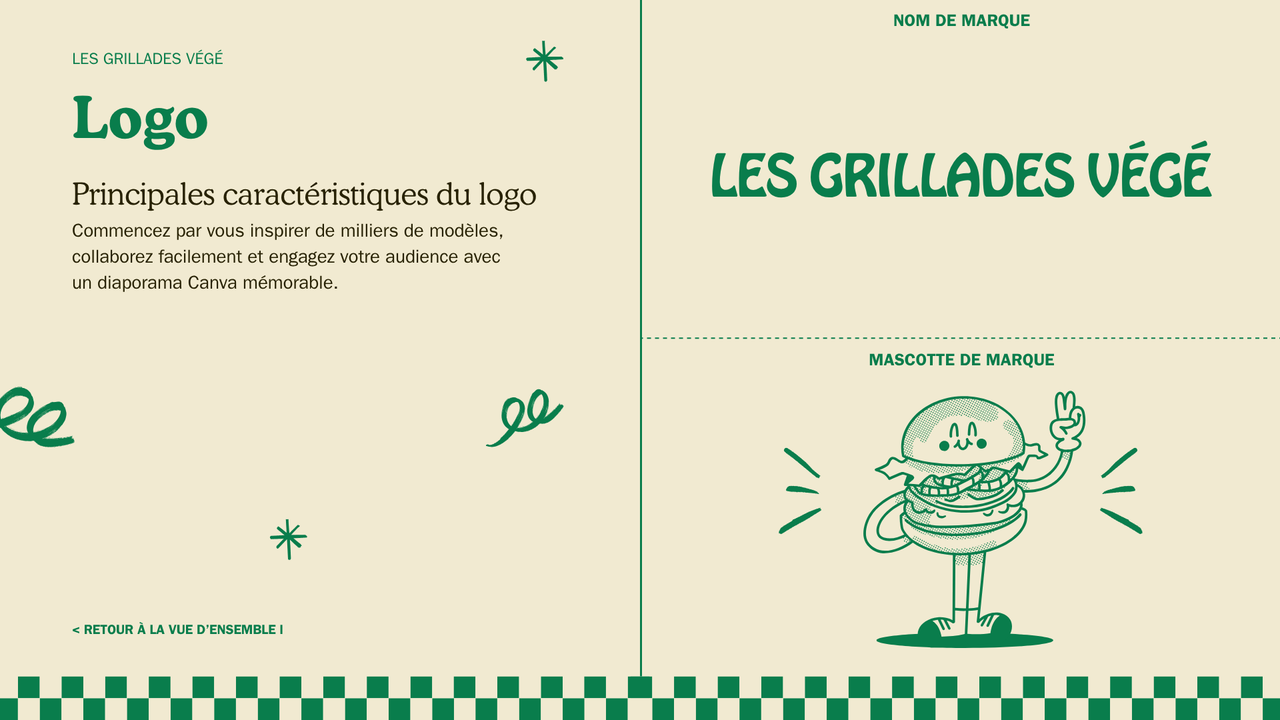 Présentation Charte Graphique Alimentation et Restaurant dans un style Nostalgique Audacieux en Vert Bleu et Jaune