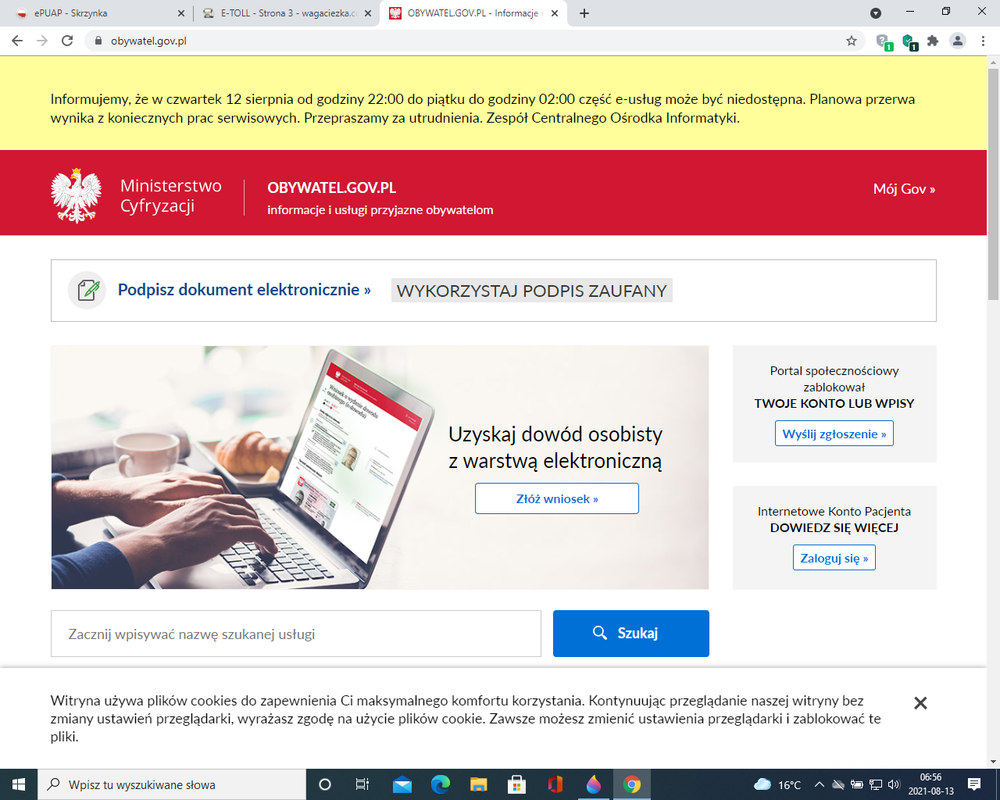 niedostępna strona logowania