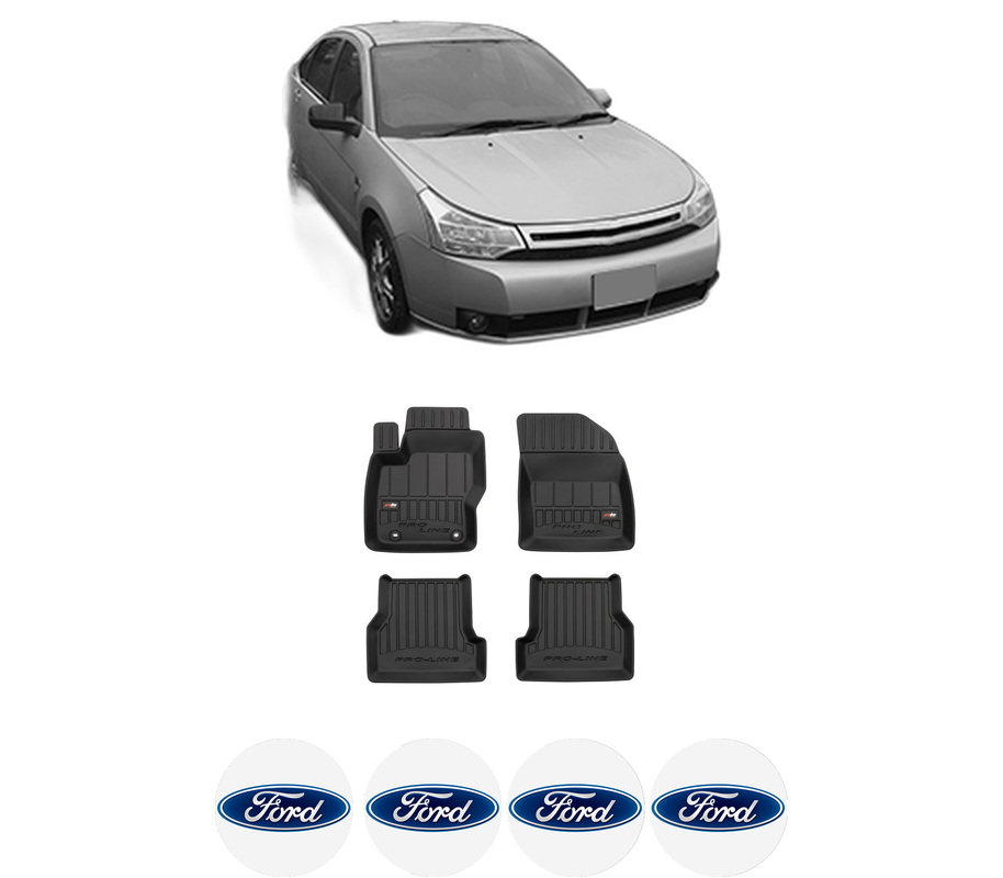 Set covorase presuri FORD FOCUS din 2004-2021, auto, din cauciuc thermoplastic, 4 Stickere auto cu FORD