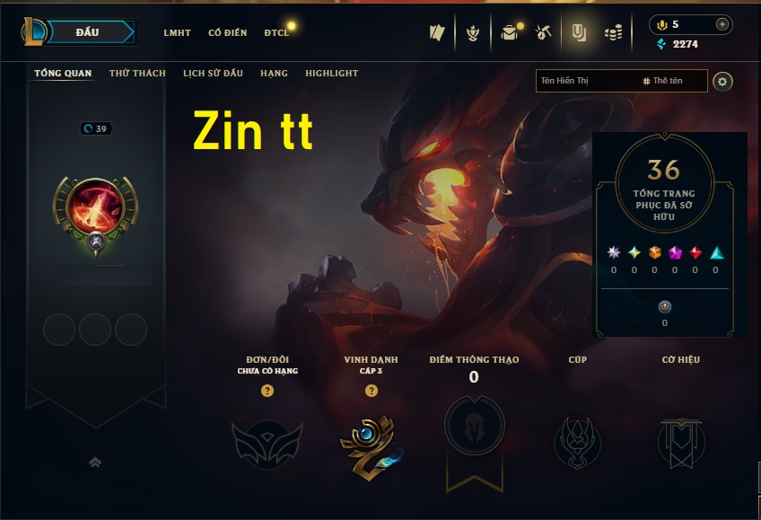 Acc LMHT #Zin tt - Không Khung