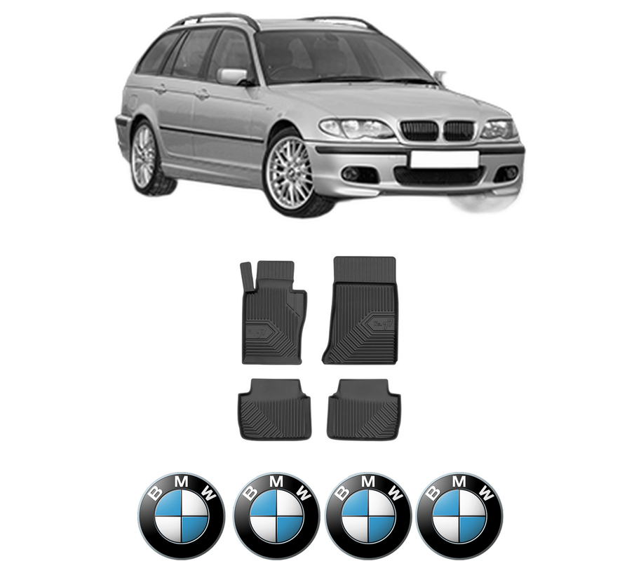 Set covorase presuri BMW Seria 3 Touring (E46) din 1999-2005, auto, din cauciuc thermoplastic, 4 Stickere auto cu BMW Seria