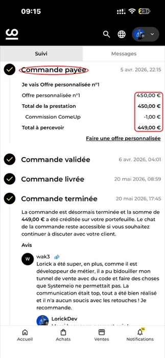 Commande ComeUp