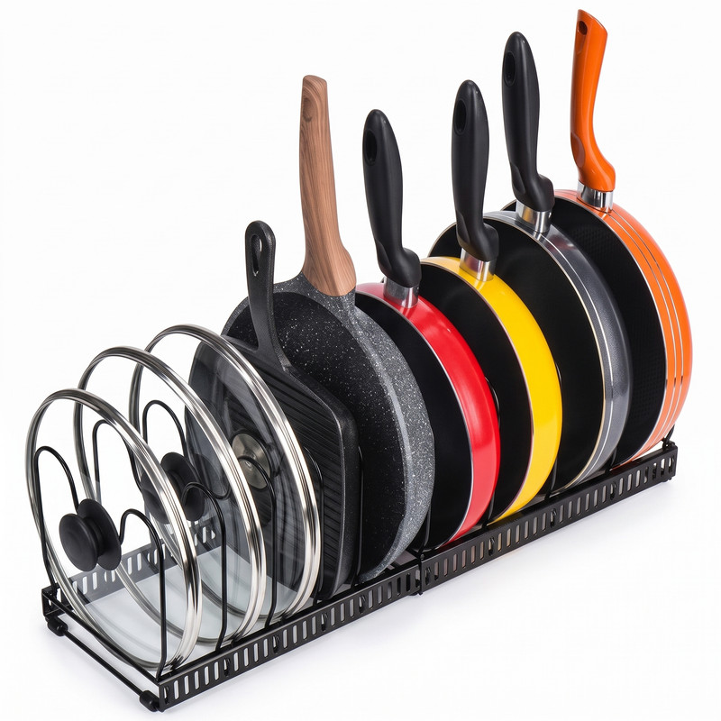 Expandable Pot Pan Organizer Rack Cabinet Lid Bakeware Holder Adjustable Black