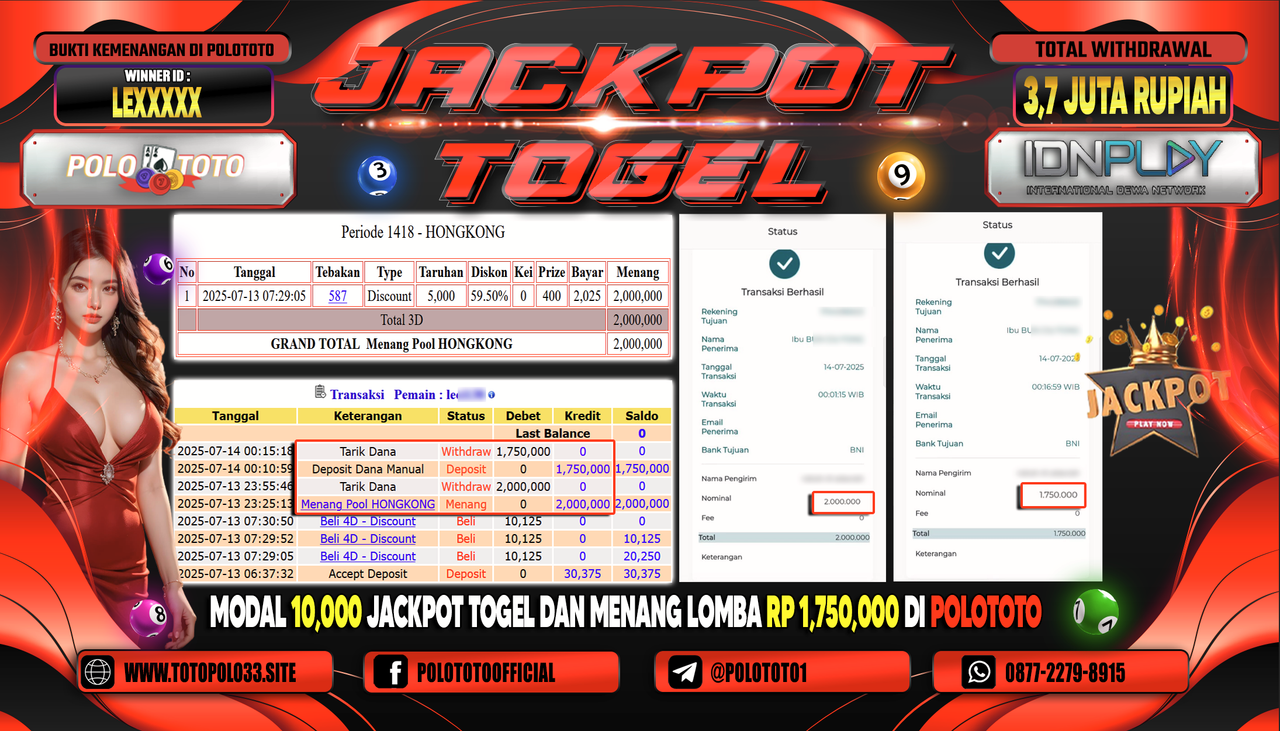 POLOTOTO JACKPOT TOGEL HONGKONG LOTTO Rp.3.750.000,-