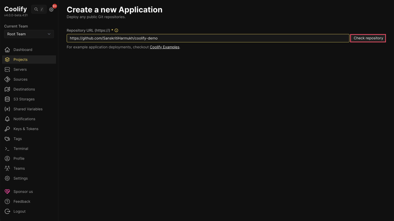 Enter Repository URL