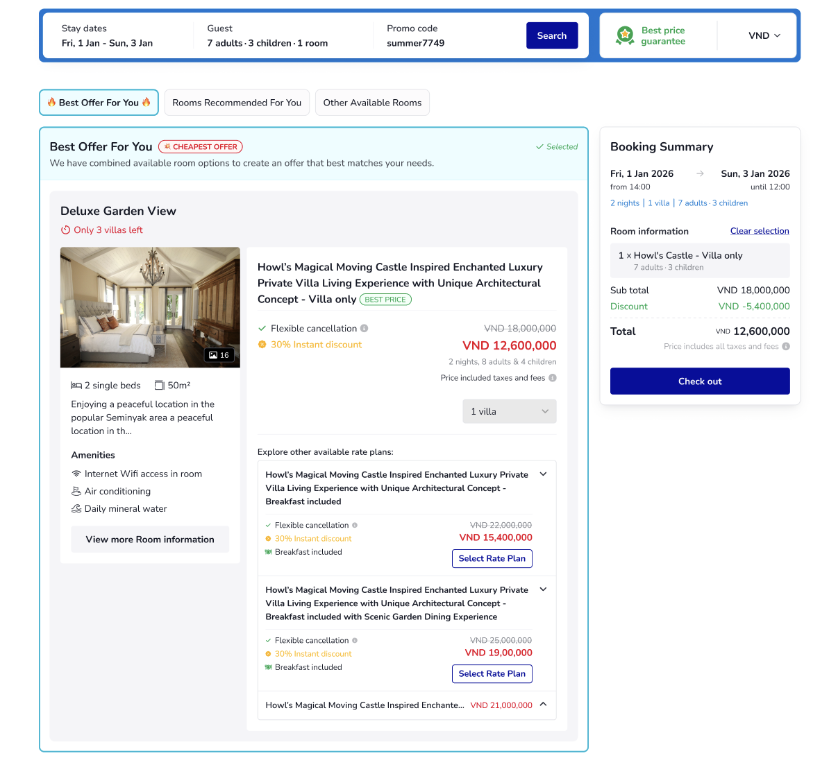 Number of Rooms field in the search form