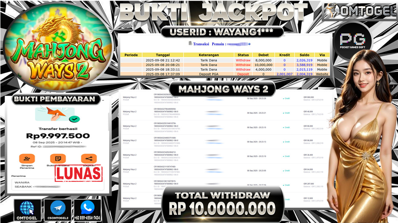 OMTOGEL JACKPOT PGSOFT MAHJONG WAYS 2 10 JUTA DI BAYAR LUNAS ,-