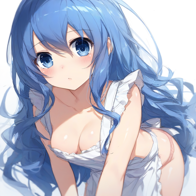 1girl, yoshino (date a live), nearly naked apron, underwear, blue hair, blue eye s-423963908