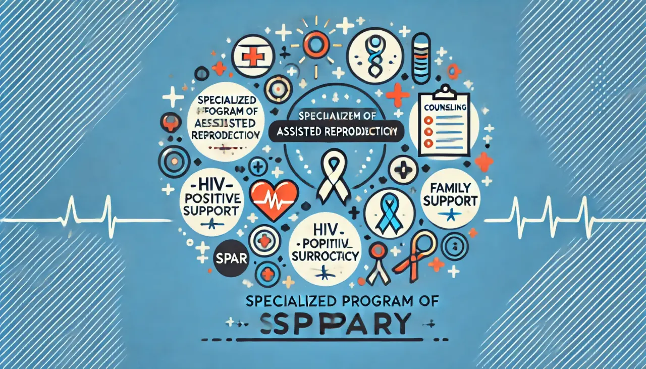 Graphic showcasing the SPAR program, providing counseling and medical support for HIV-positive surrogacy.