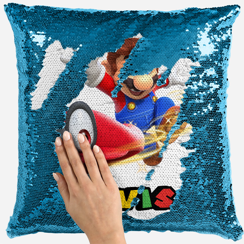 Personnalisé Dinosaure tout nom magique de révéler à Paillettes Housse De Coussin Cadeau Bleu