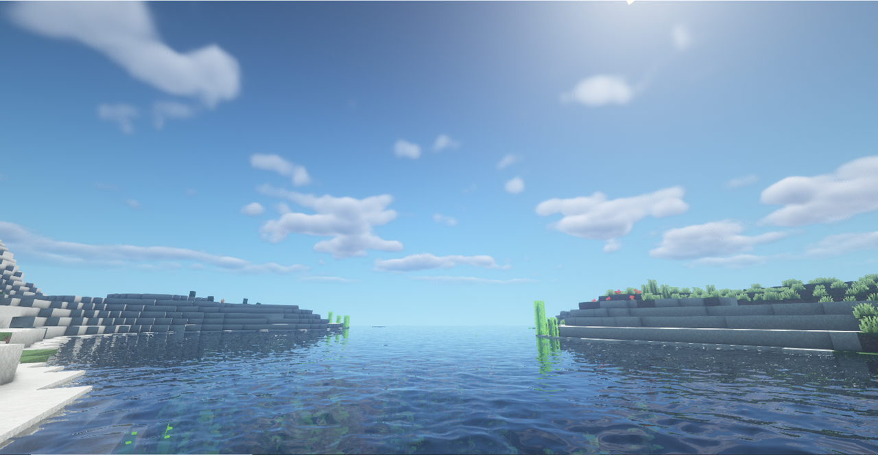 This is where I first spawned in my survival world, went back and used shaders for a picturesque shot!