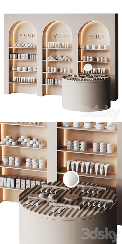 Beauty salon cosmetic set with arches in beige