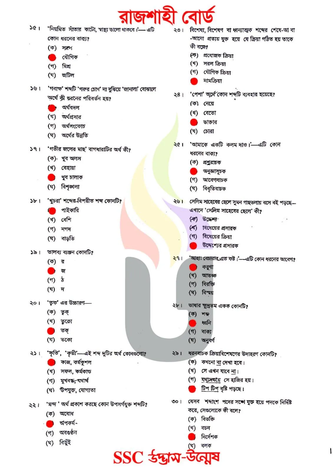 Bangla 2nd Paper MCQ Question Solution Rajshahi Board 2026