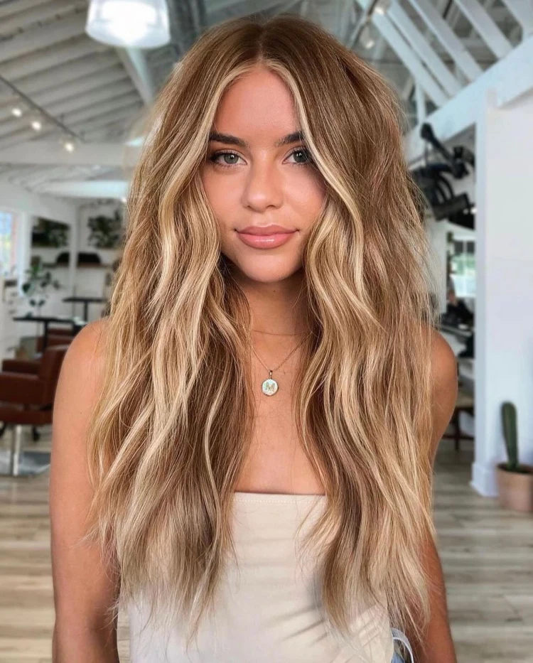 Long wavy hair with ash and silver balayage