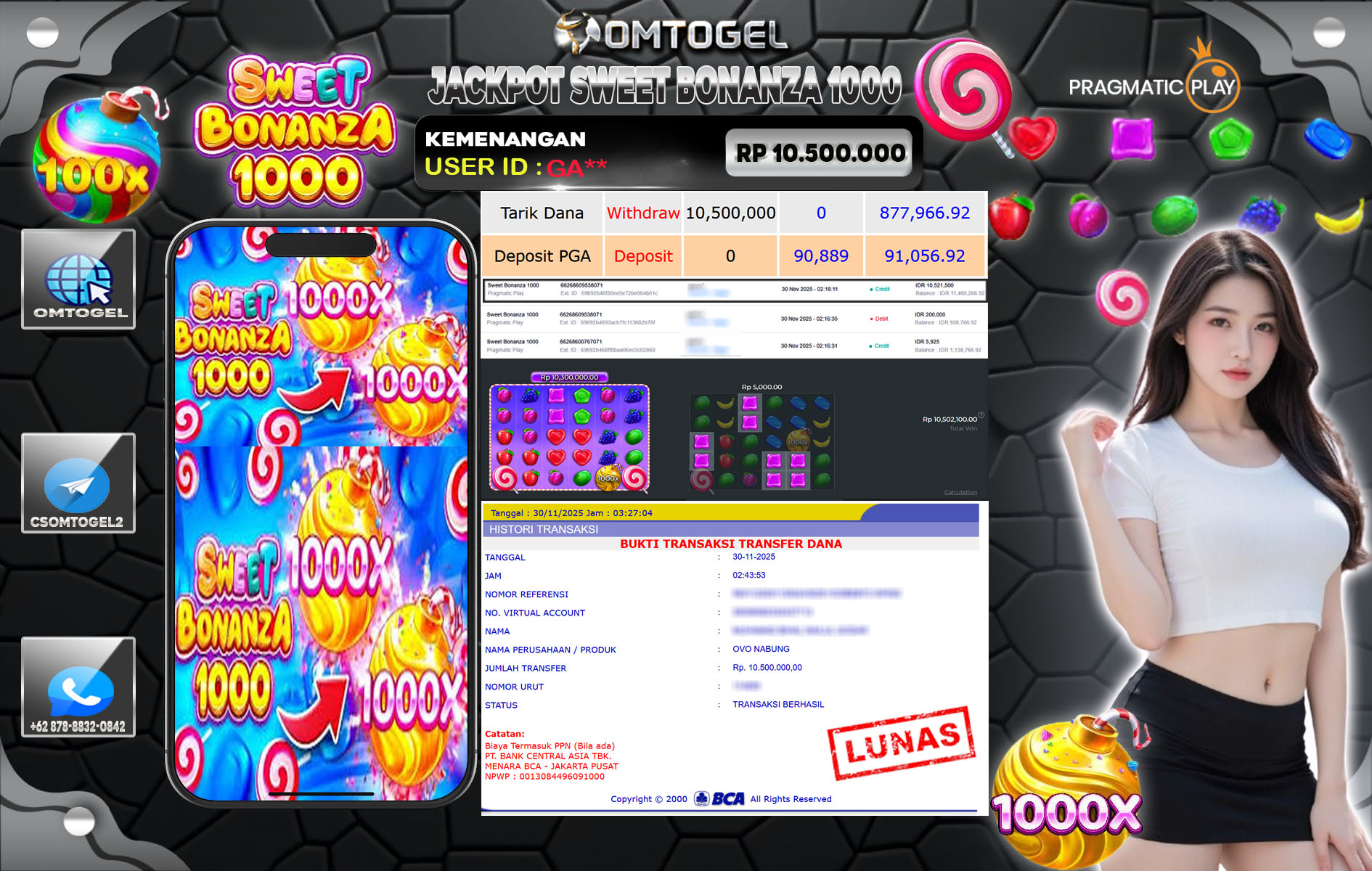 OMTOGEL JACKPOT PRAGMATIC PLAY SWEET BONANZA 1000 ,10 JUTA DI BAYAR LUNAS ,-
