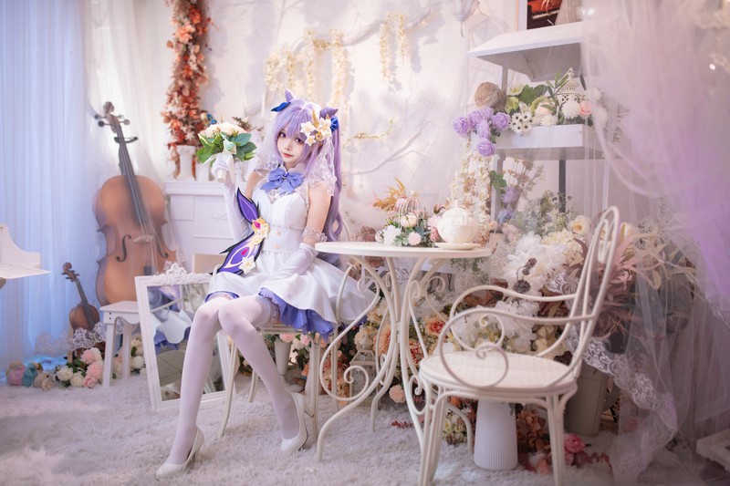 艾西Aiwest 刻晴花嫁Cosplay写真图集 原神刻晴婚纱高清图集 40P (223.2M)插图5