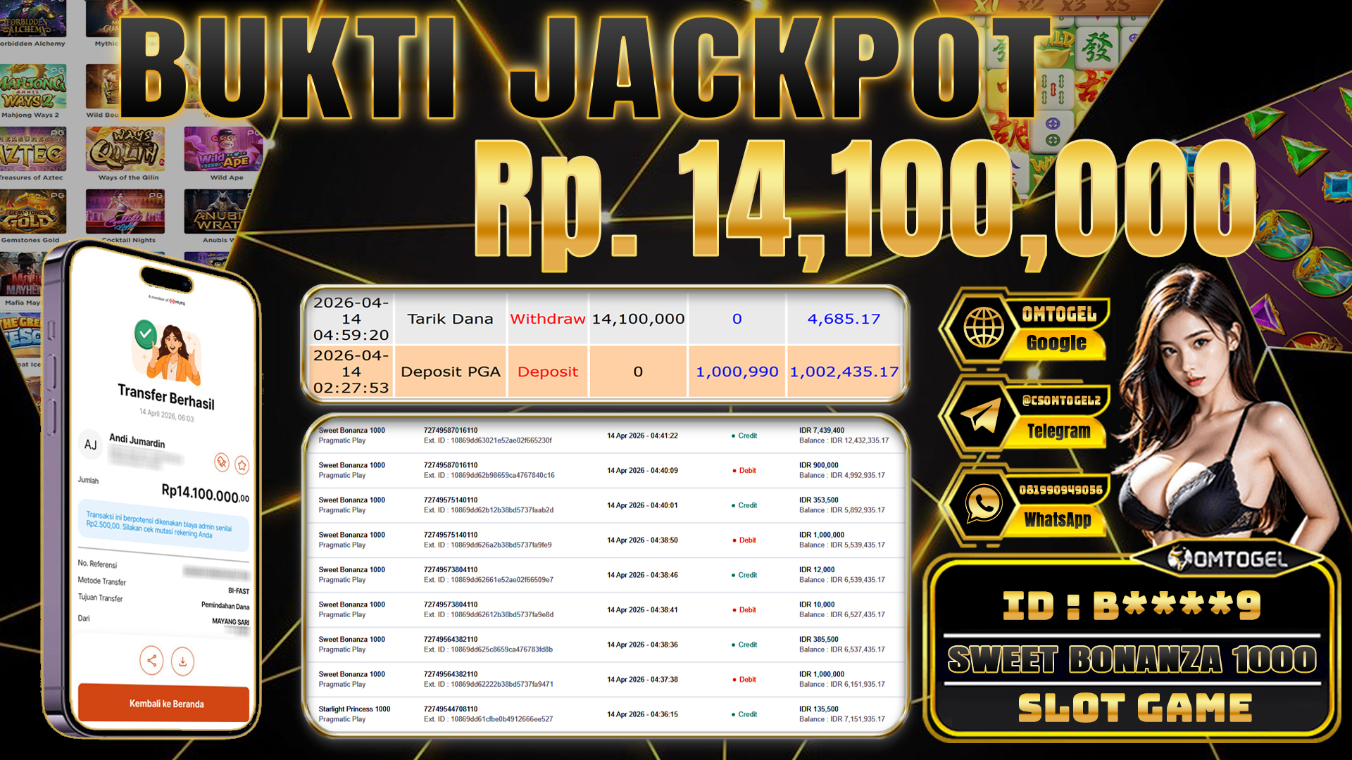 OMTOGEL JACKPOT PRAGMATIC PLAY SWEET BONANZA 1000 ,14 JUTA DI BAYAR LUNAS ,-