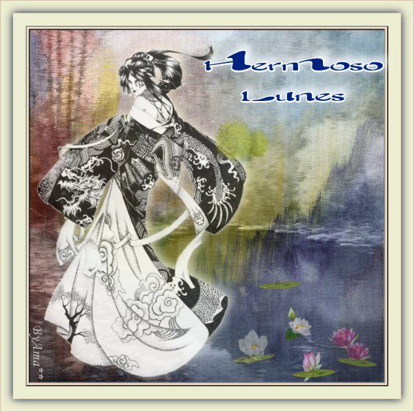 Con Kimono-Fondo Linea Smear-Mascara Pintura Clara-Marco Paspartu Doble con Sombra Lunes