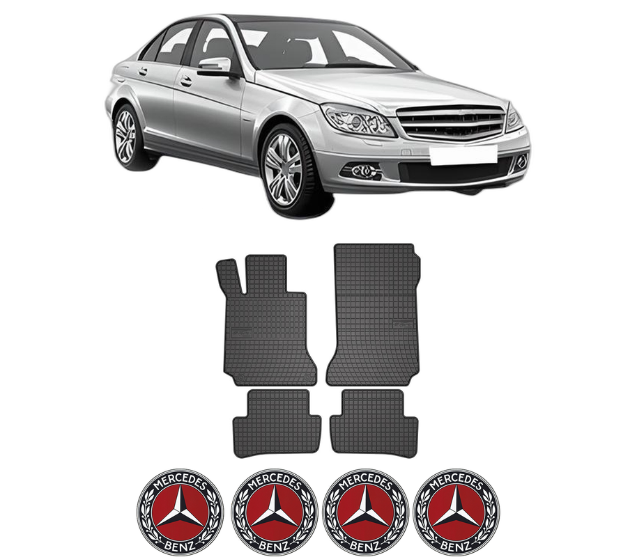 Set covorase presuri MERCEDES-BENZ C-CLASS (W204) din 2007-2014, auto, din cauciuc thermoplastic, 4 Stickere auto cu MERCEDES-BENZ