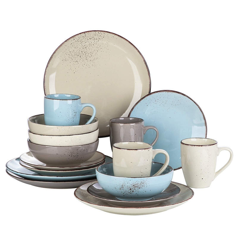UMJIGF Tableware Set of Ceramic Tableware 16 32 Pieces Including Dinner Plate Dessert Plate 800 ml B
