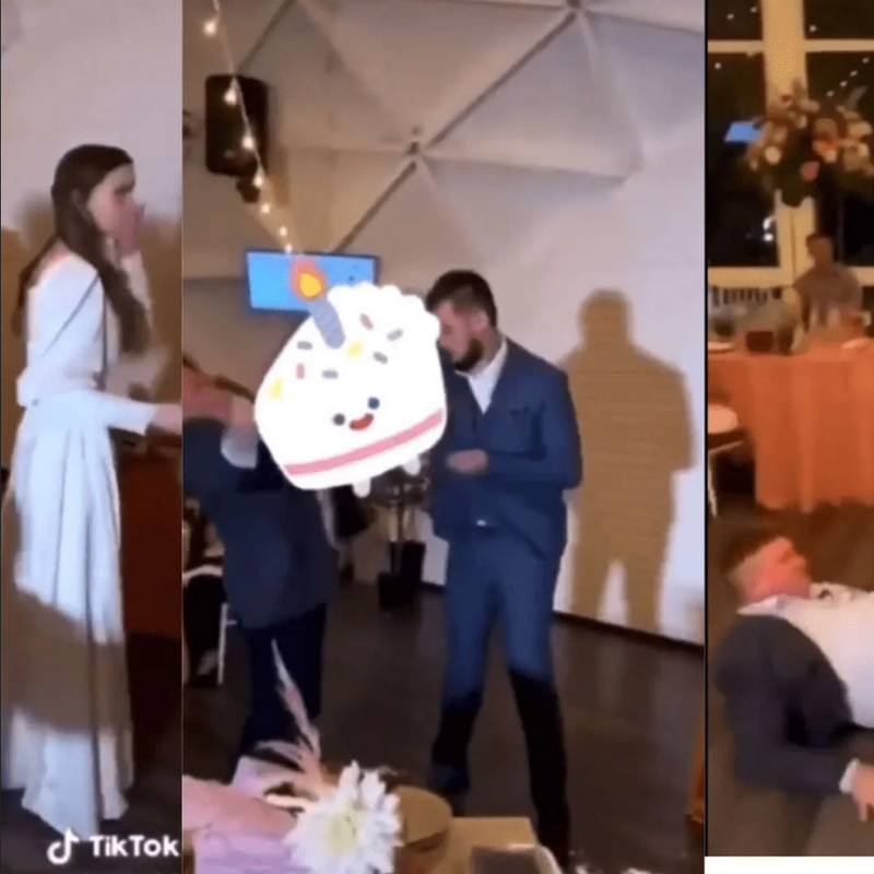 Final inesperado: Novio noquea a su padrino por arruinar su pastel de bodas (Video)