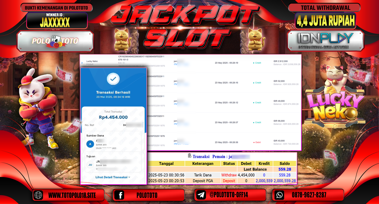 POLOTOTO JACKPOT SLOT LUCKY NEKO Rp.4.454.000,-