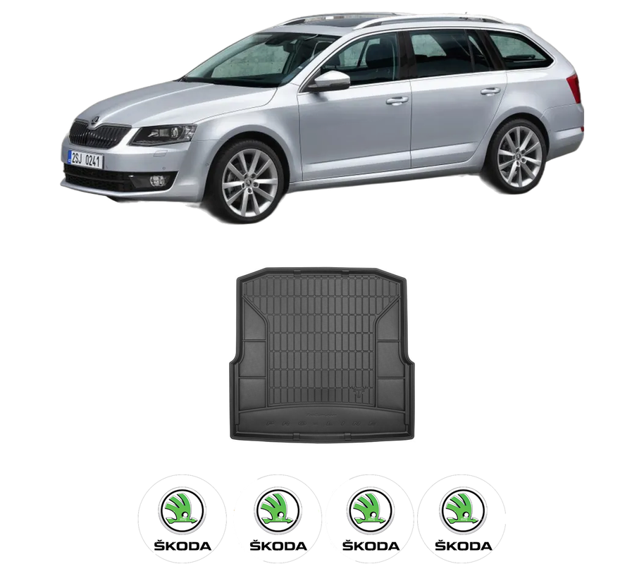 Tavita Portbagaj SKODA OCTAVIA III Combi (5E5, 5E6) din 2012-2020, Protectie Portbagaj Auto, 4x Stickere auto cu SKODA