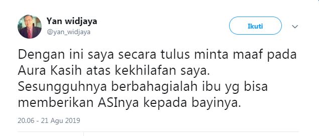 Permintaan maaf Yan Widjaya