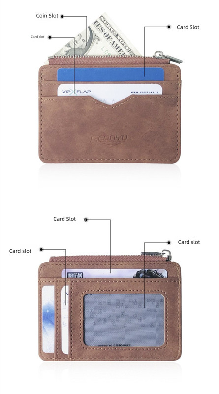 2 Pcs Black Men's Slim Frosted PU Leather Card Holder Wallet with Zip Coin Pocket Multi-Card ID Case