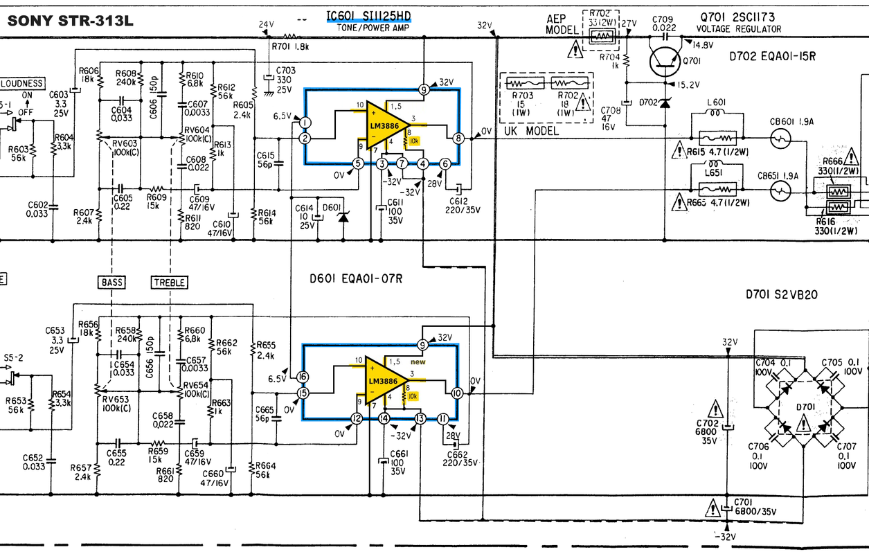 Sony STR-131L schematic detail power amp