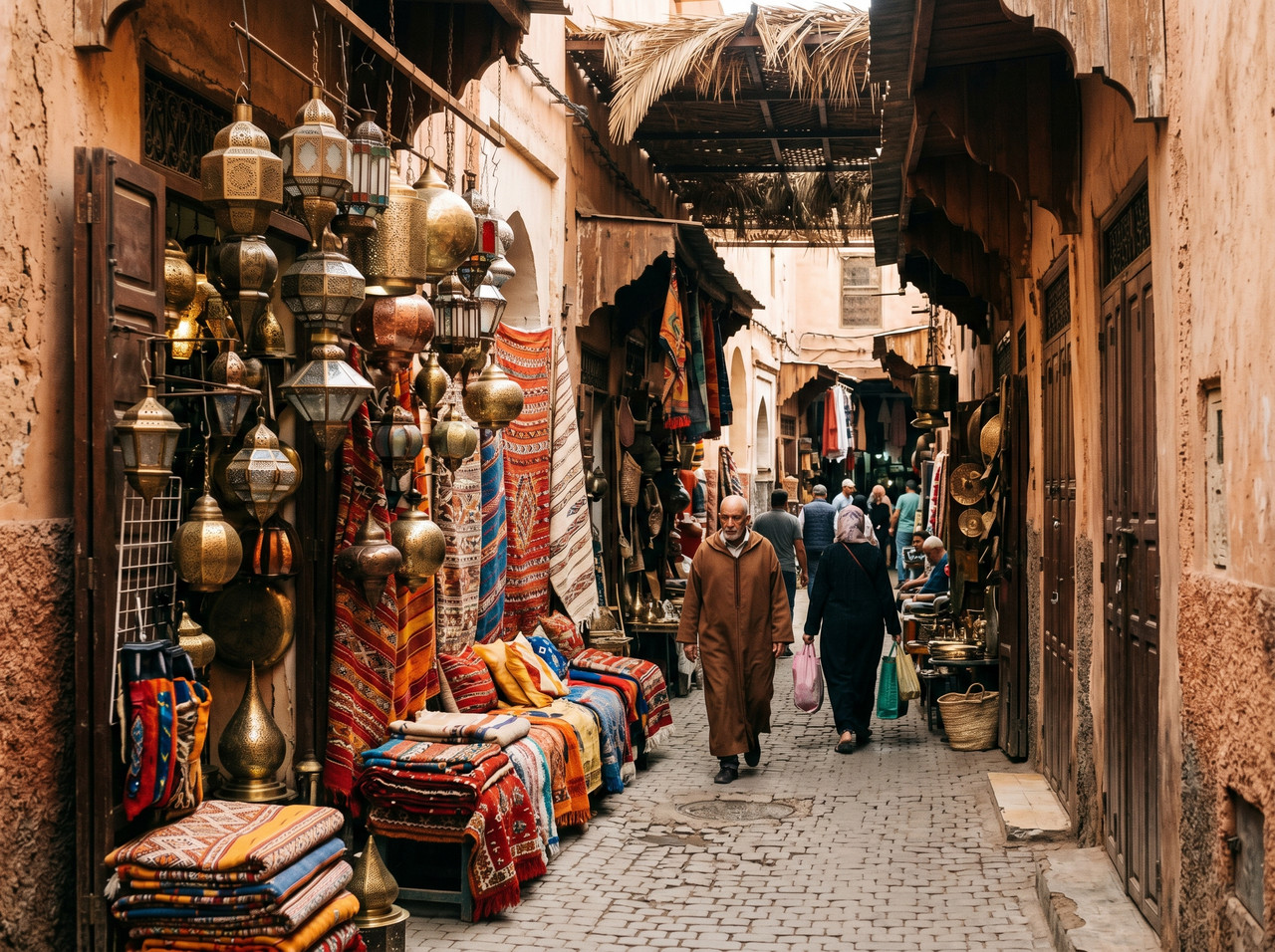 Colorful souks and narrow alleys in the Marrakech medina