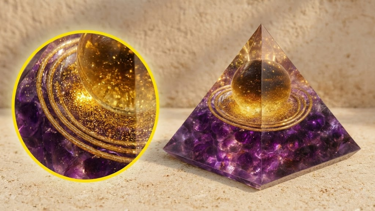 Spirad Amethyst Orgonite Pyramid