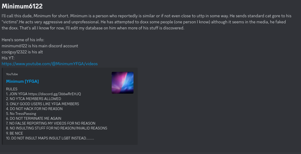 Minimum's Database