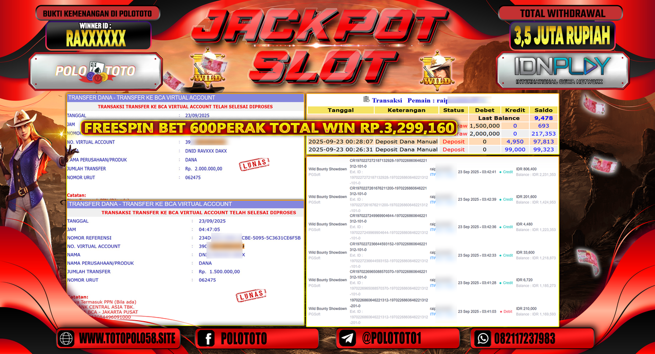 POLOTOTO JACKPOT SLOT WILD BOUNTY SHOWDOWN Rp.3.500.000,-