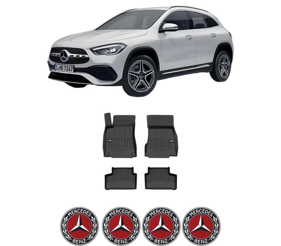 Set covorase presuri MERCEDES-BENZ GLA (H247) din 2020-2022, auto, din cauciuc thermoplastic, 4 Stickere auto cu MERCEDES-BENZ