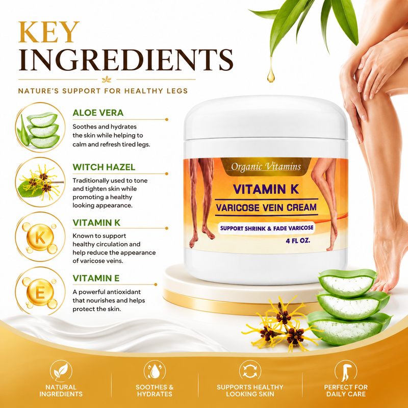 Vitamin K Cream 4 oz Premium Formula for Bruises, Spider Veins organic  vitamins