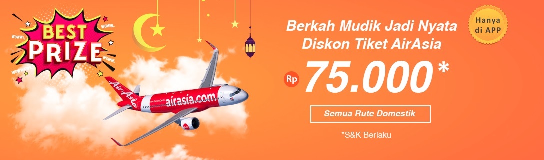 Diskon tiket Air Asia senilai Rp 75 ribu.