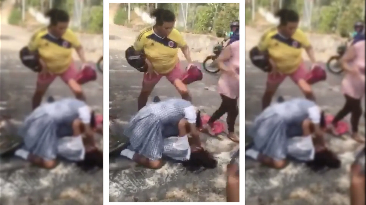 Mamá golpea a niña de primaria y provoca a su hija para que le siga pegando (Video)