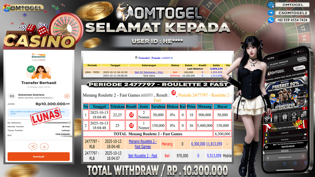 OMTOGEL JACKPOT LIVE GAMES ROULETTE 2 - FAST 10 JUTA DI BAYAR LUNAS ,-