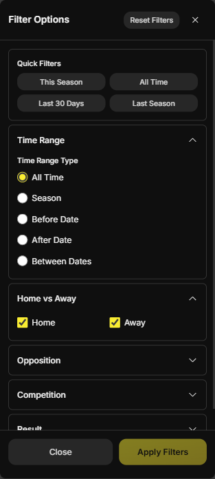 Stats Filter Mobile Screenshot