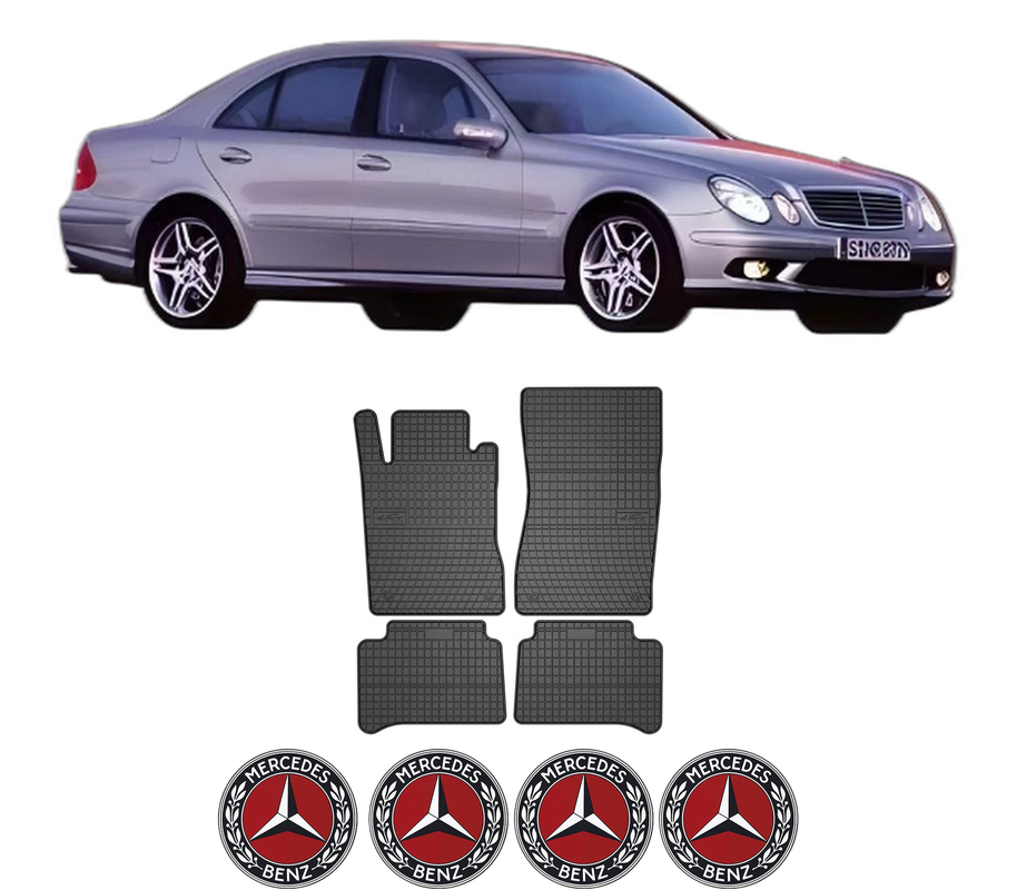 Set covorase presuri MERCEDES-BENZ E-KLASA | W211 din 2004-2010, auto, din cauciuc thermoplastic, 4 Stickere auto cu MERCEDES-BENZ
