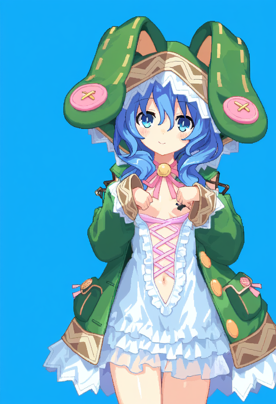 1girl, yoshino (date a live), blue hair, blue eye, Green Coat, animal hood down, s-2240831908