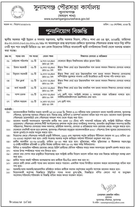 Sunamganj-Pourashava-Job-Circular-2024