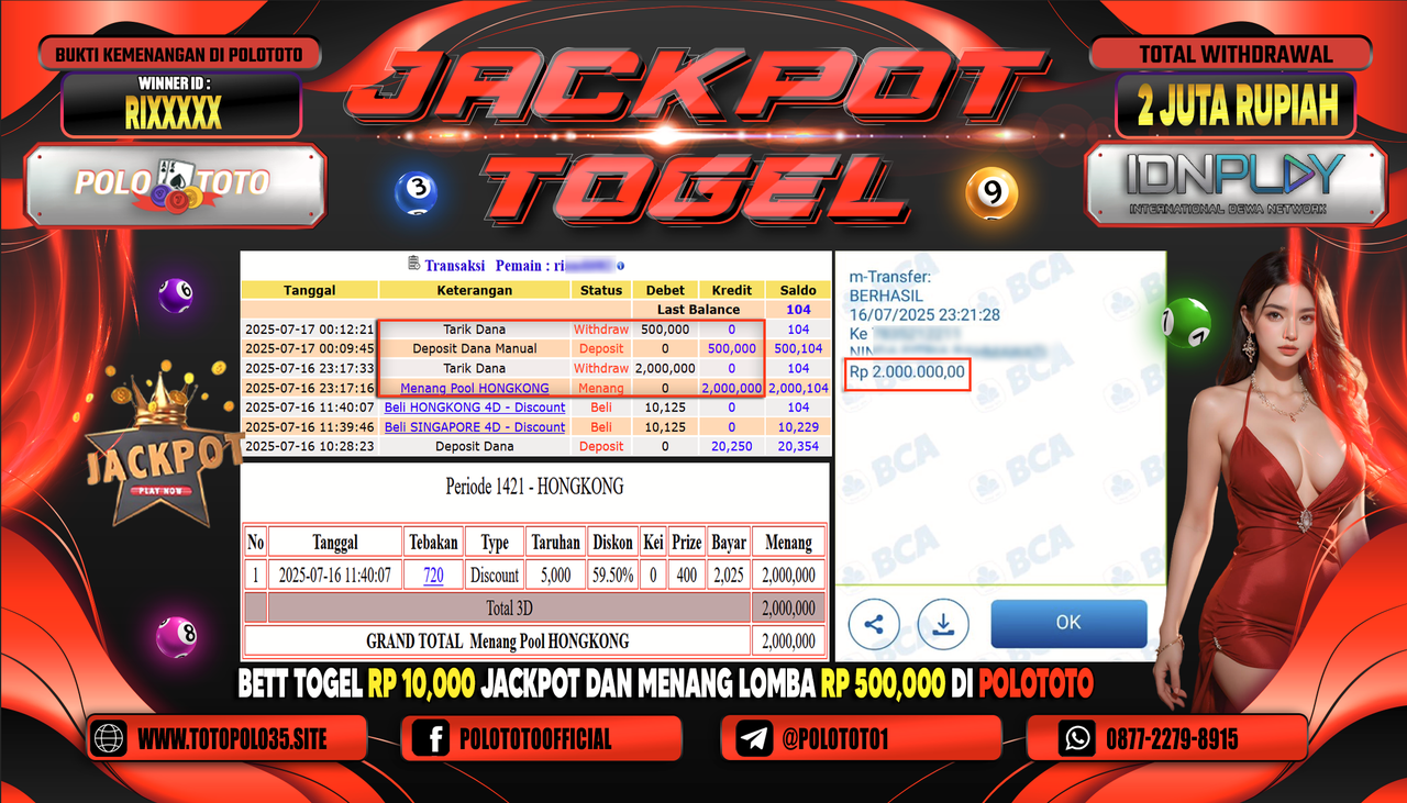 POLOTOTO JACKPOT TOGEL HONGKONG LOTTO Rp.2.000.000,- LUNAS