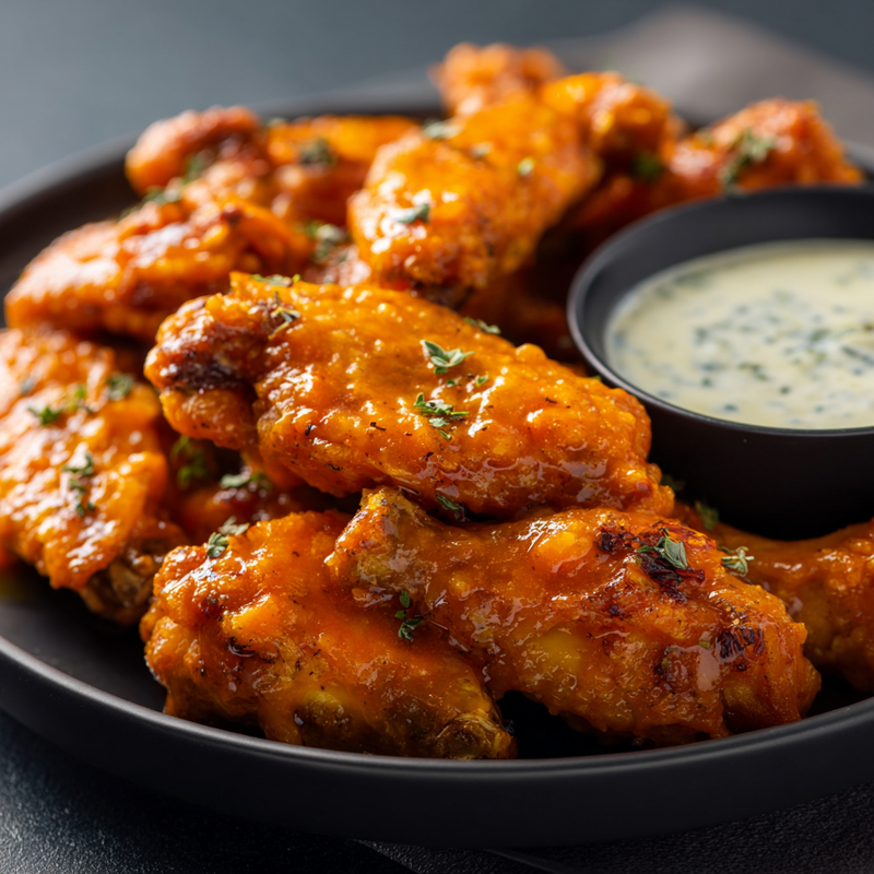 Air Fryer Buffalo Chicken Wings with blue cheese dip