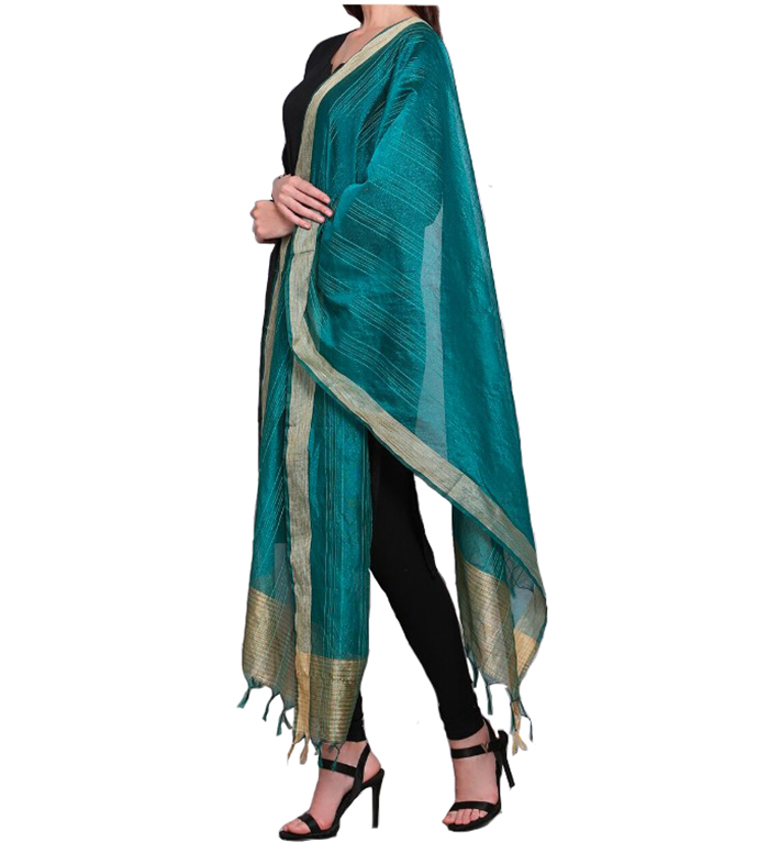 Chanderi Dupatta Gold Toned Striped with Zari Veil Stole Neck Scarf For Women's - Picture 34 of 46