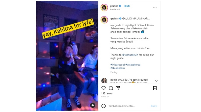 Momen seru Grace Tahir coba aktivitas karaoke saat sedang liburan ke Korea Selatan beberapa waktu lalu.